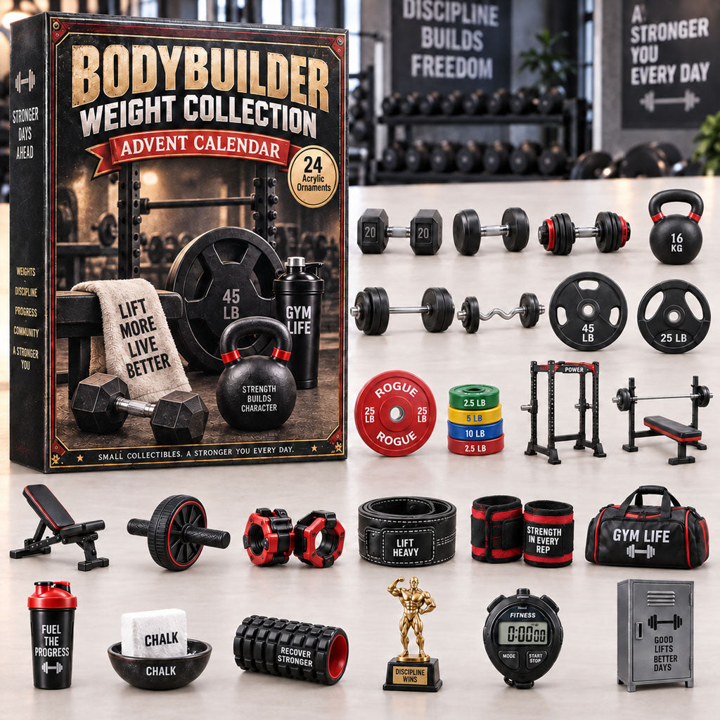 Bodybuilder Weight advent calendar box with 24 acrylic Christmas charms