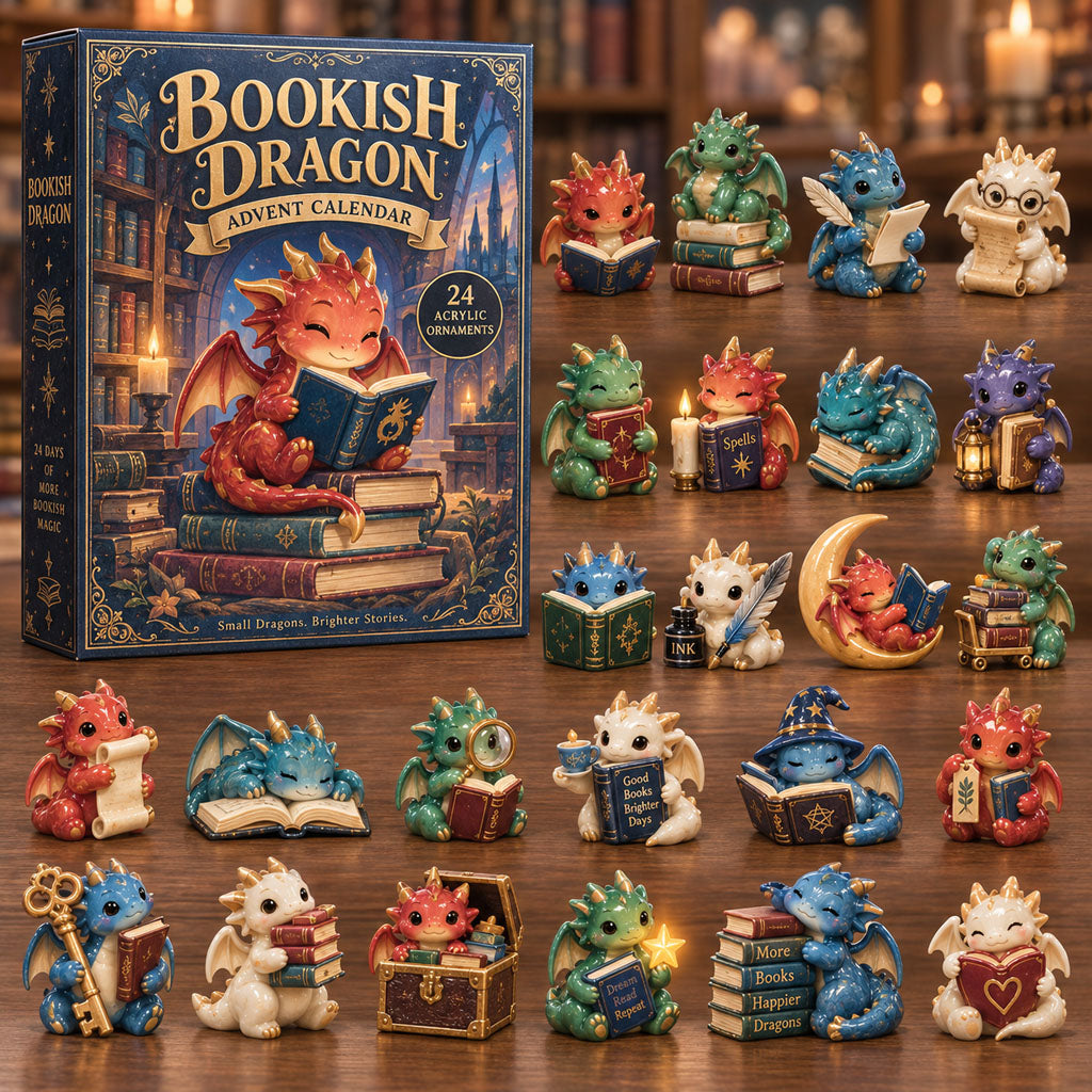 Bookish Dragon advent calendar box with 24 acrylic Christmas charms