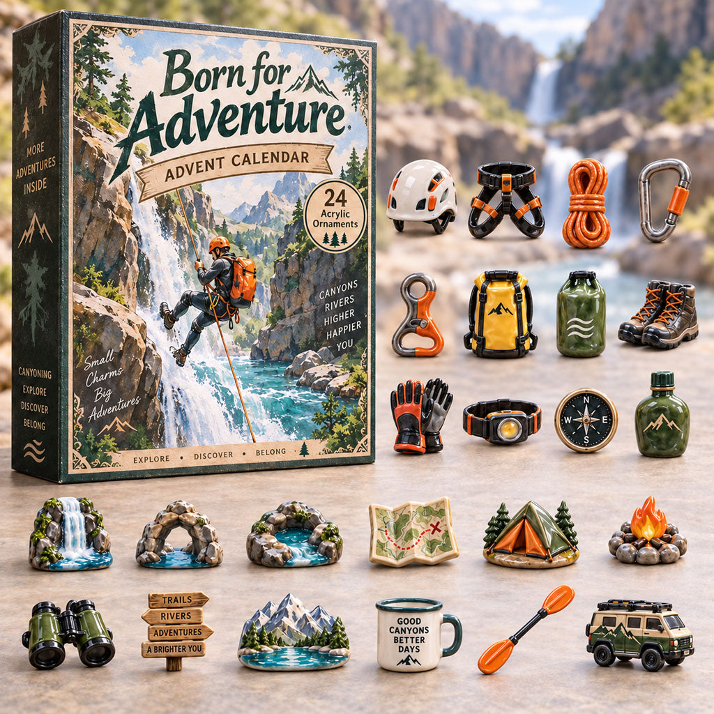 Born for Adventure advent calendar box with 24 acrylic Christmas charms