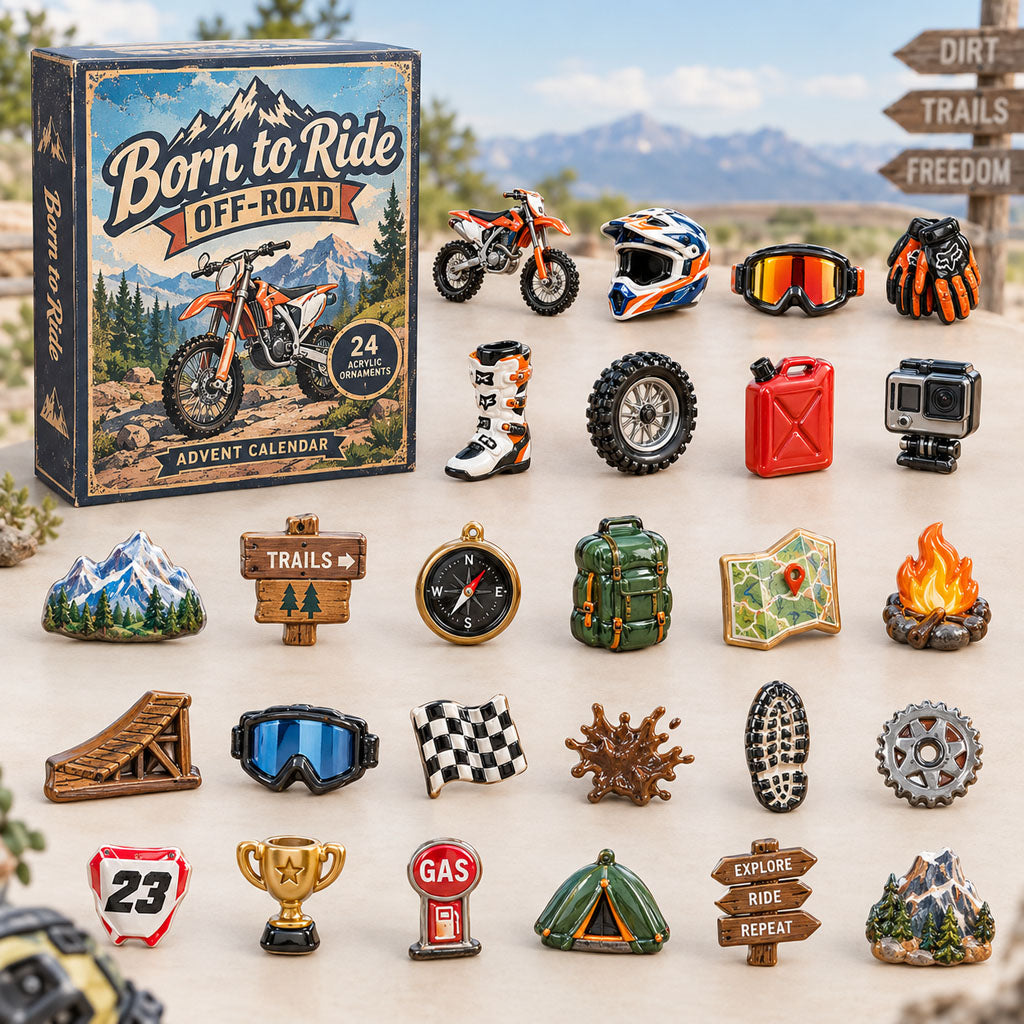Born to Ride advent calendar box with 24 acrylic Christmas charms