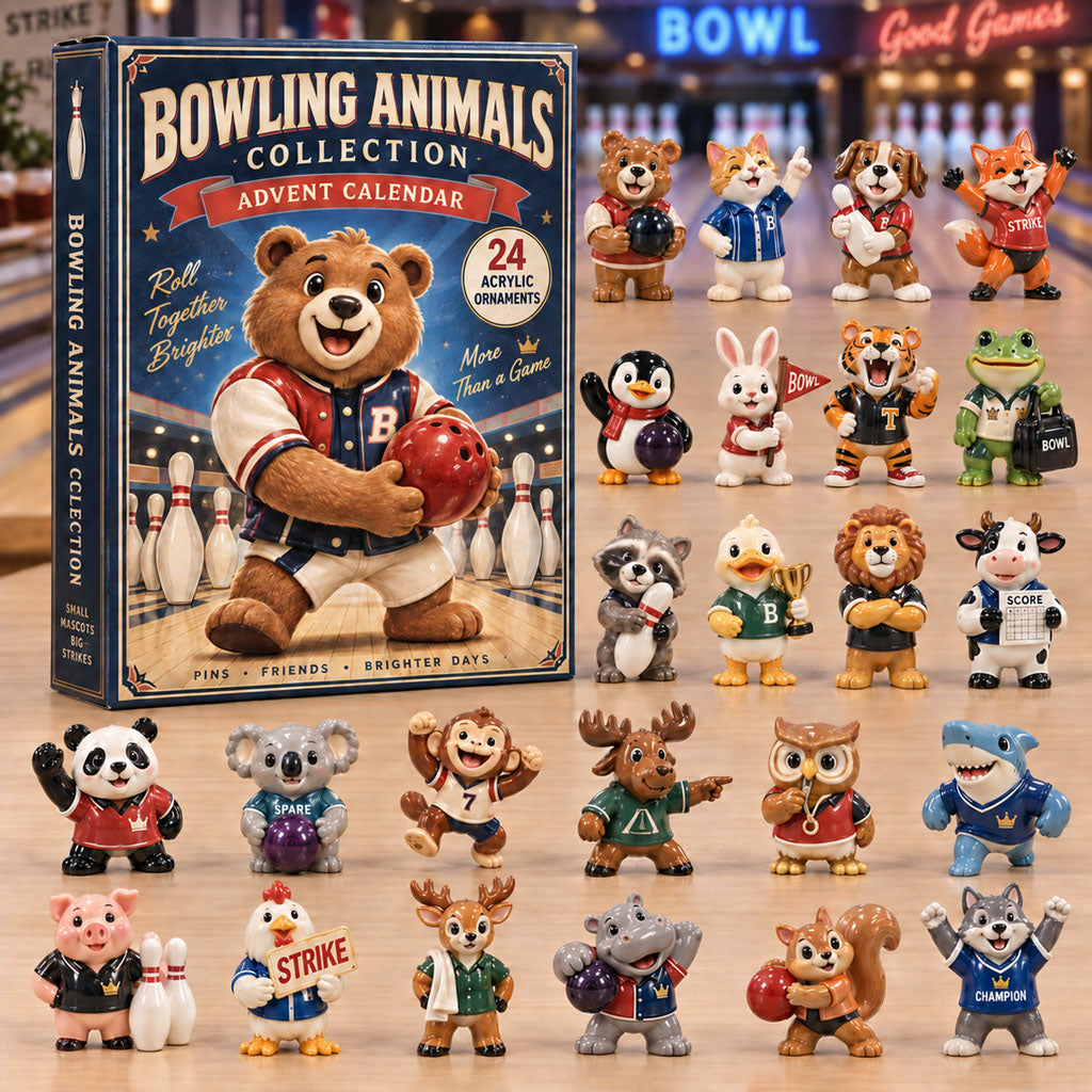 Bowling Animals advent calendar box with 24 acrylic Christmas charms