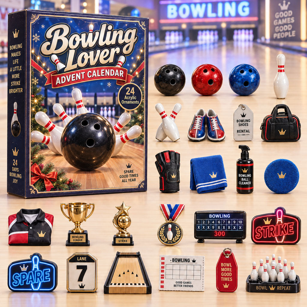 Bowling Lover advent calendar box with 24 acrylic Christmas charms