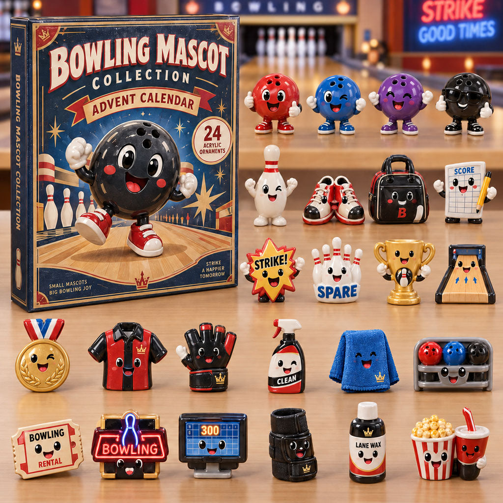 Bowling Mascot advent calendar box with 24 acrylic Christmas charms