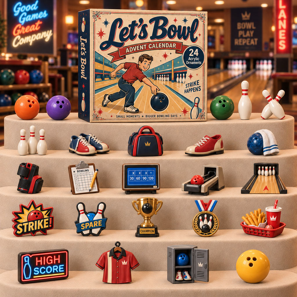 Bowling Strike Master advent calendar box with 24 acrylic Christmas charms