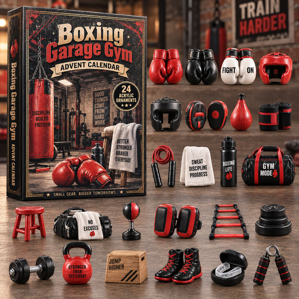 Boxing Garage Gym advent calendar box with 24 acrylic Christmas charms