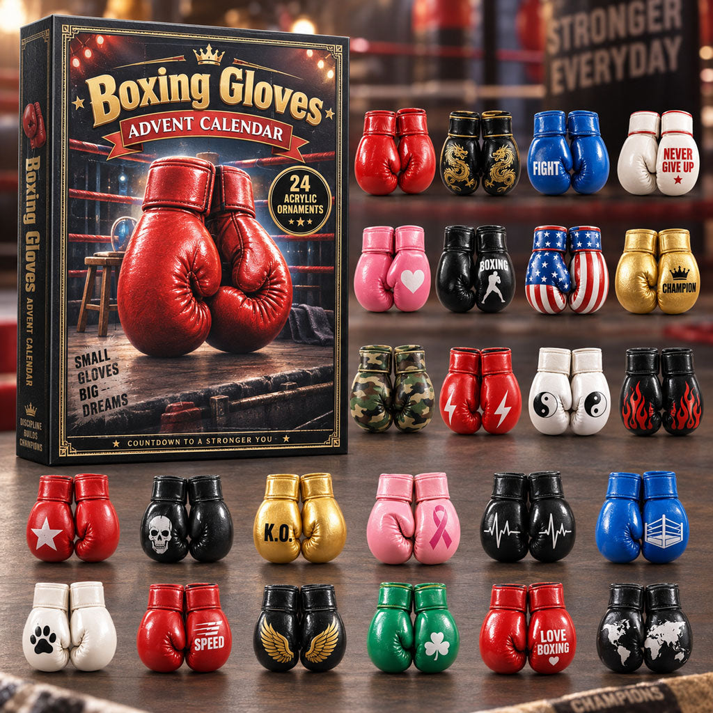 Boxing Gloves advent calendar box with 24 acrylic Christmas charms