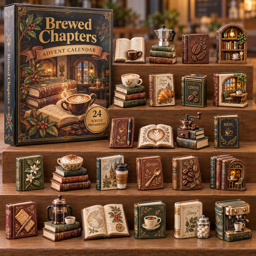 Brewed Chapters advent calendar box with 24 acrylic Christmas charms
