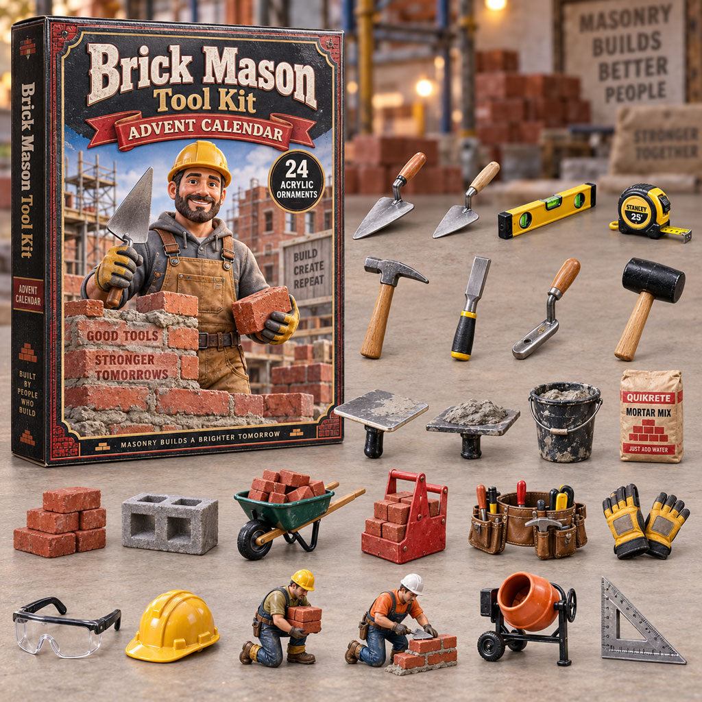Brick Mason Tool Kit advent calendar box with 24 acrylic Christmas charms