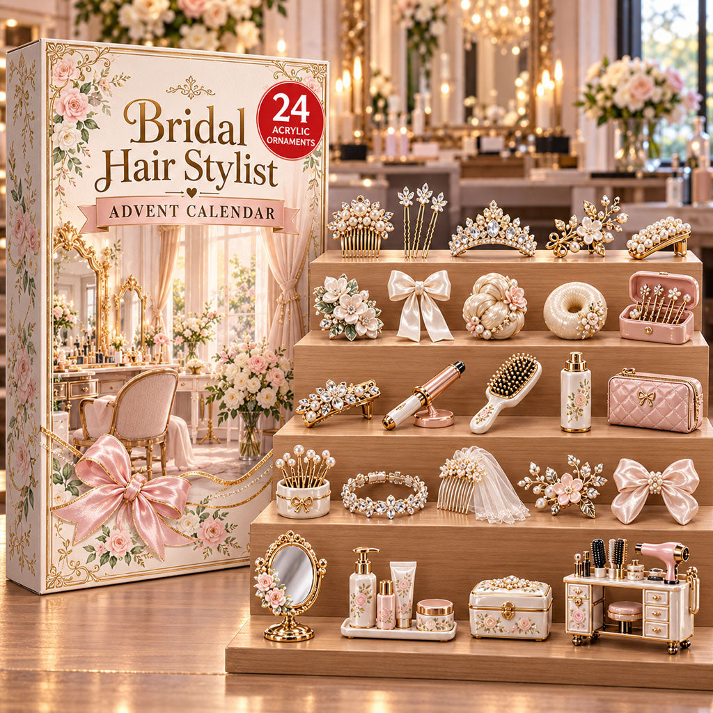 Bridal Hair Stylist advent calendar box with 24 acrylic Christmas charms