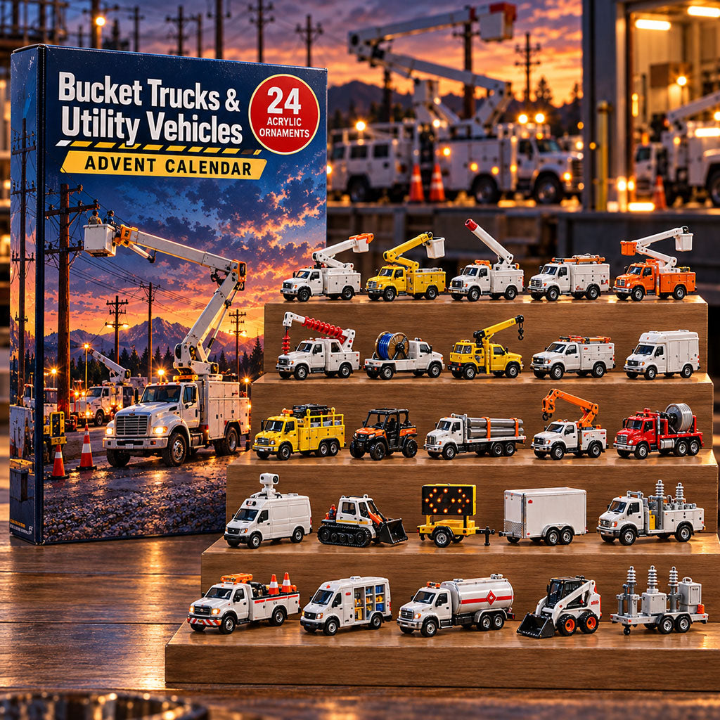 Bucket Trucks Vehicles advent calendar box with 24 acrylic Christmas charms