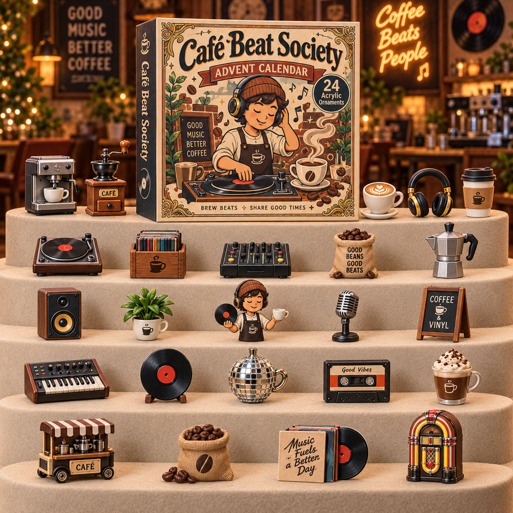 Cafe Beat Society advent calendar box with 24 acrylic Christmas charms