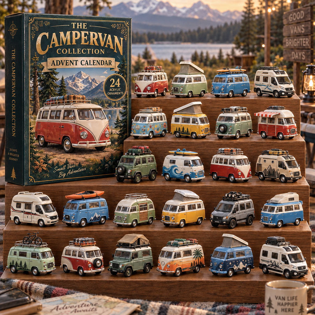 Campervan Collection advent calendar box with 24 acrylic Christmas charms