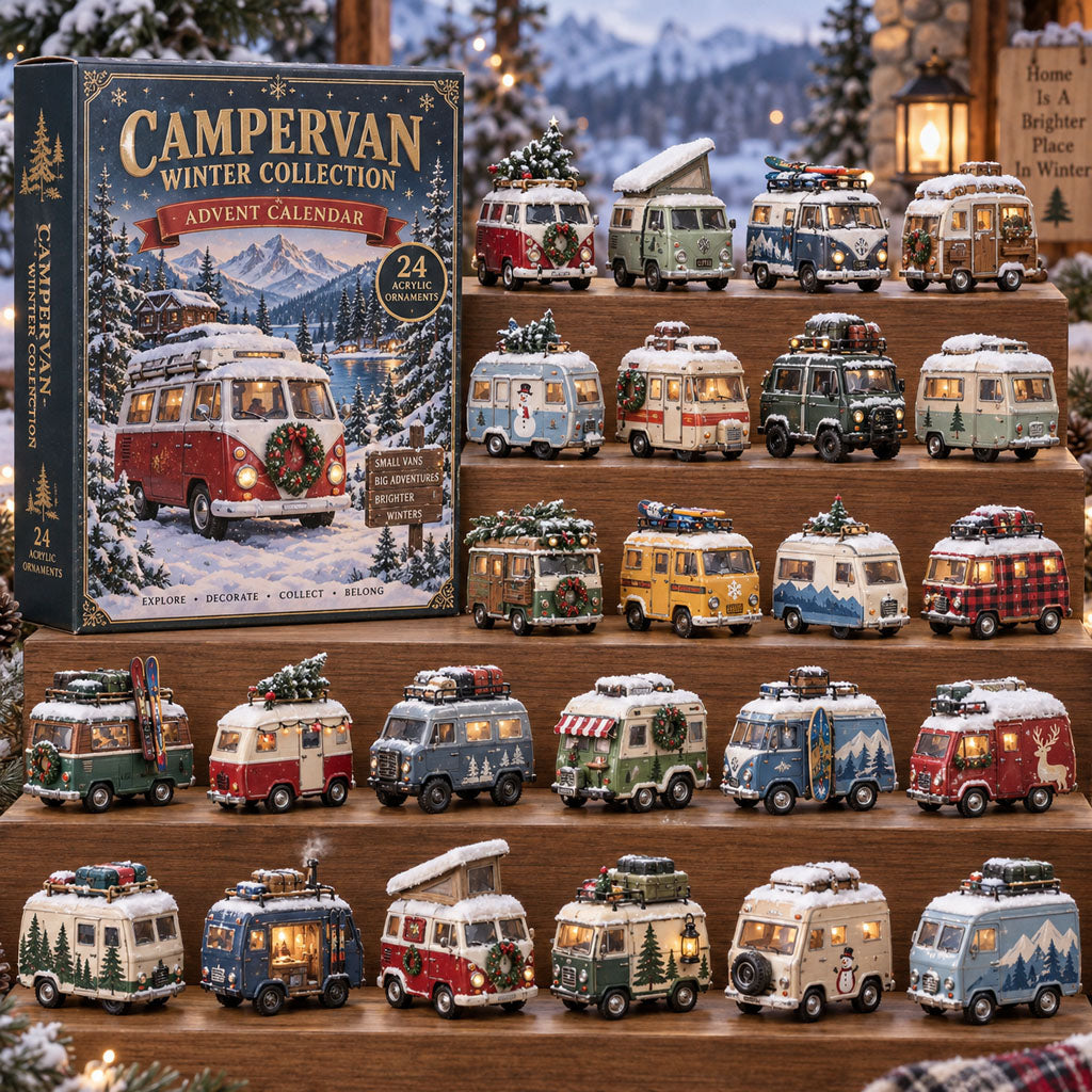 Campervan Men advent calendar box with 24 acrylic Christmas charms