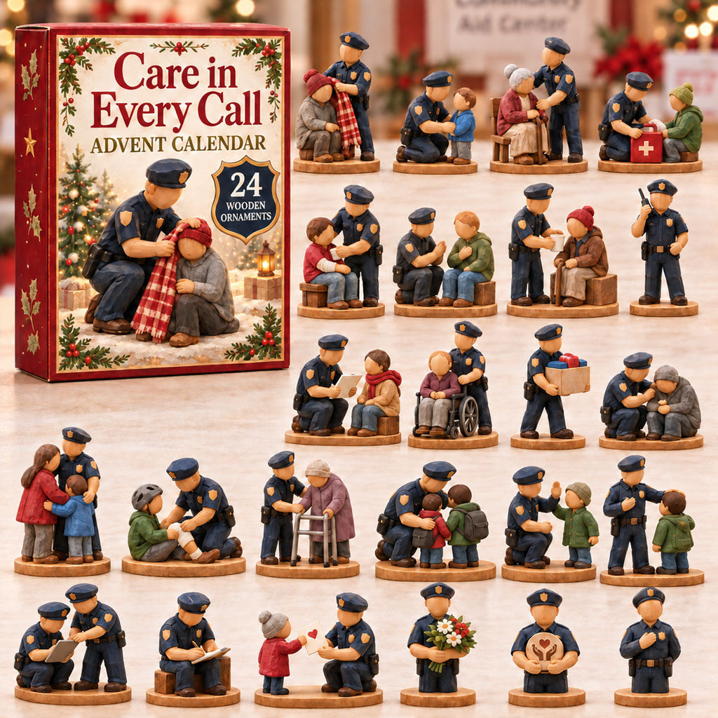 Care in Call advent calendar box with 24 wooden Christmas charms