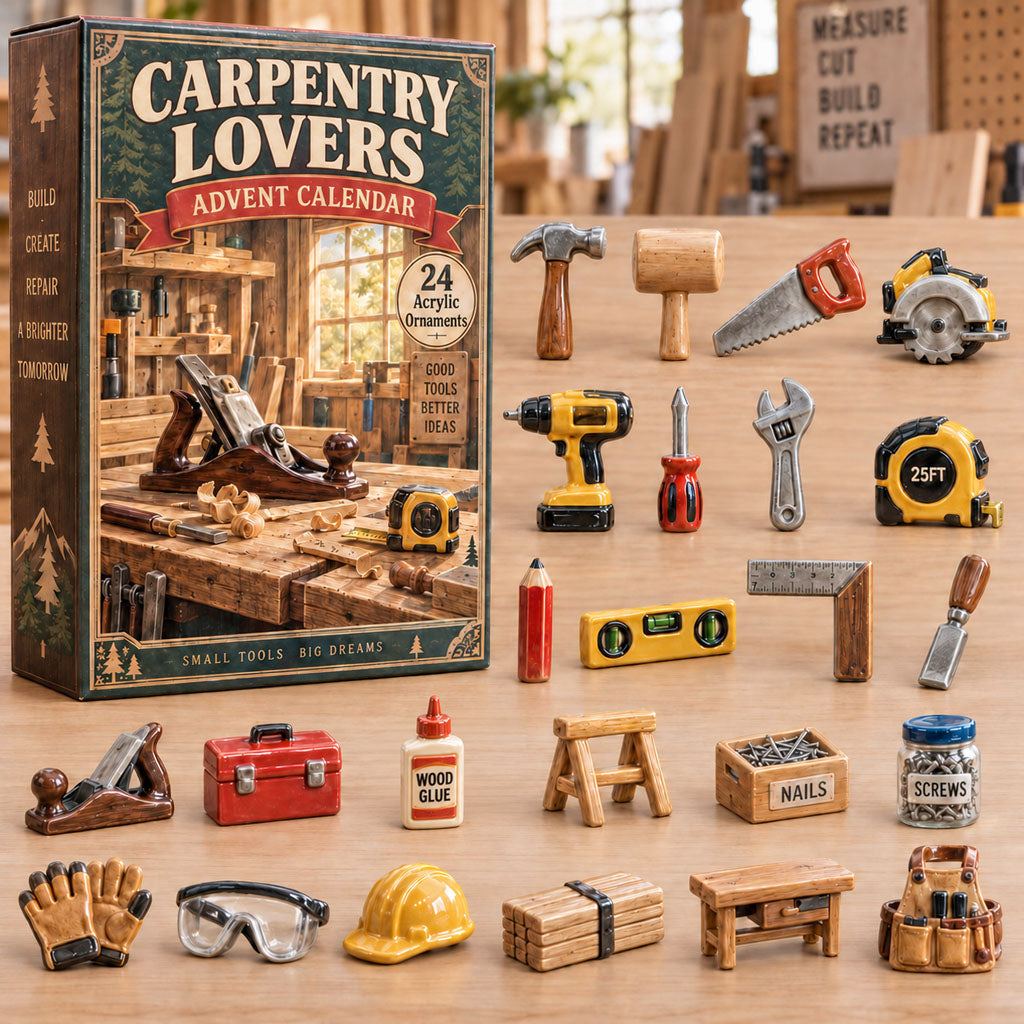 Carpentry Lover advent calendar box with 24 acrylic Christmas charms