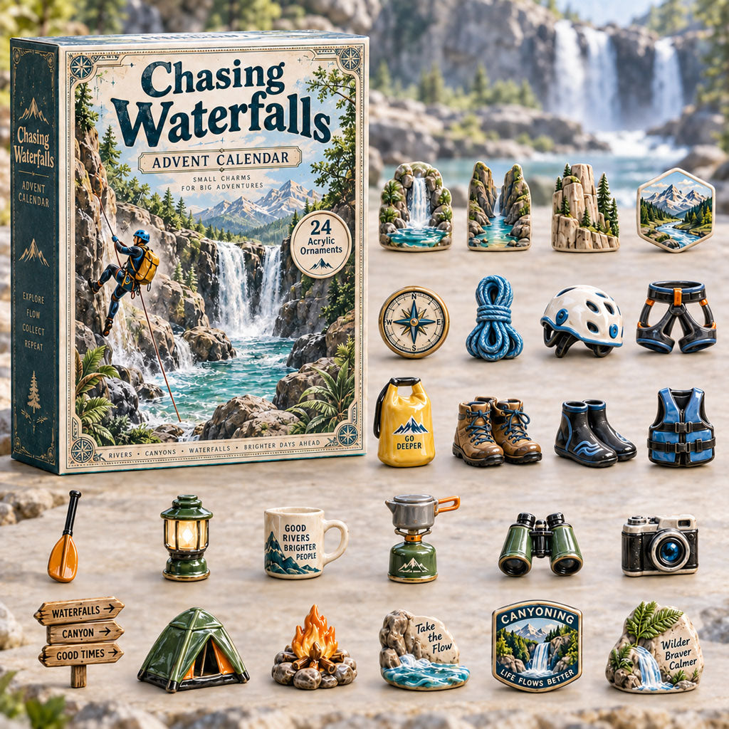 Chasing Waterfalls Adventure advent calendar box with 24 acrylic Christmas charms