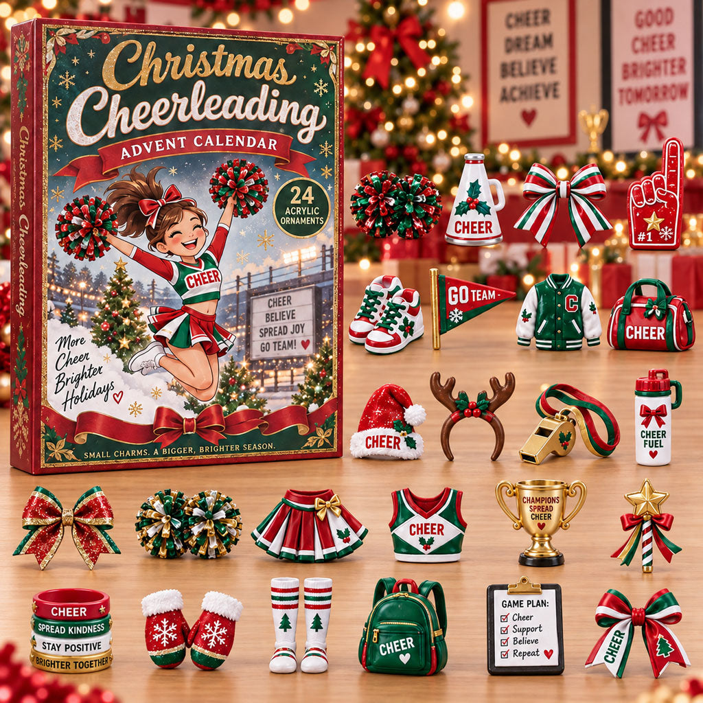 Cheerleading advent calendar box with 24 acrylic Christmas charms