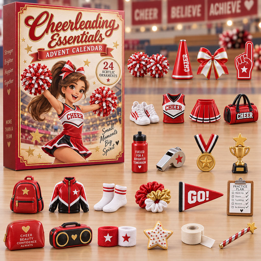 Cheerleading Essentials advent calendar box with 24 acrylic Christmas charms