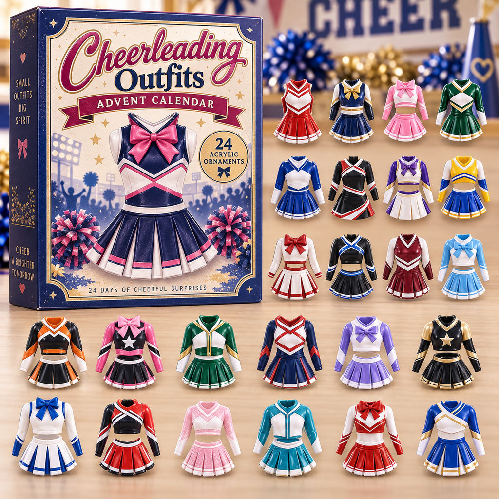 Cheerleading Outfits advent calendar box with 24 acrylic Christmas charms