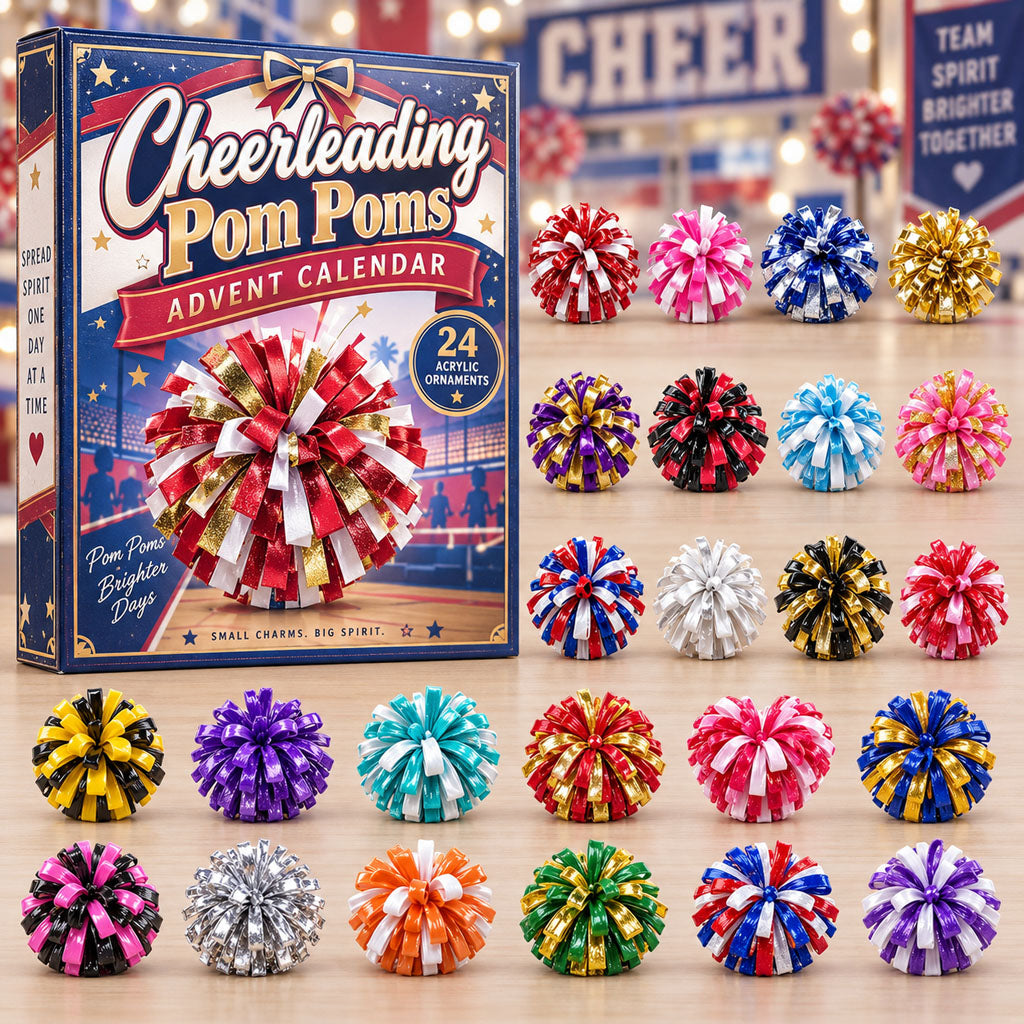 Cheerleading Pom Poms advent calendar box with 24 acrylic Christmas charms