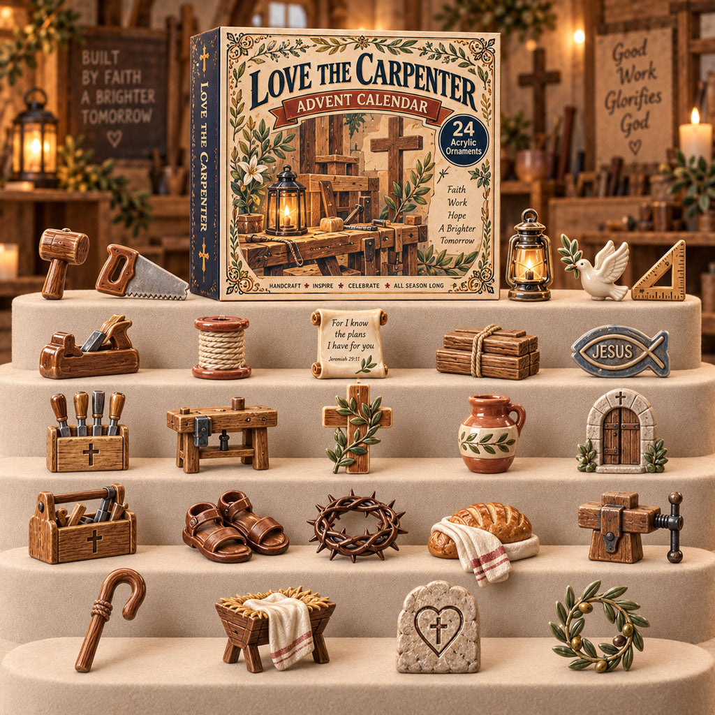 Christian Carpenter Lover advent calendar box with 24 acrylic Christmas charms