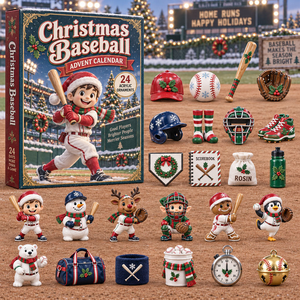 Christmas Baseball advent calendar box with 24 acrylic Christmas charms