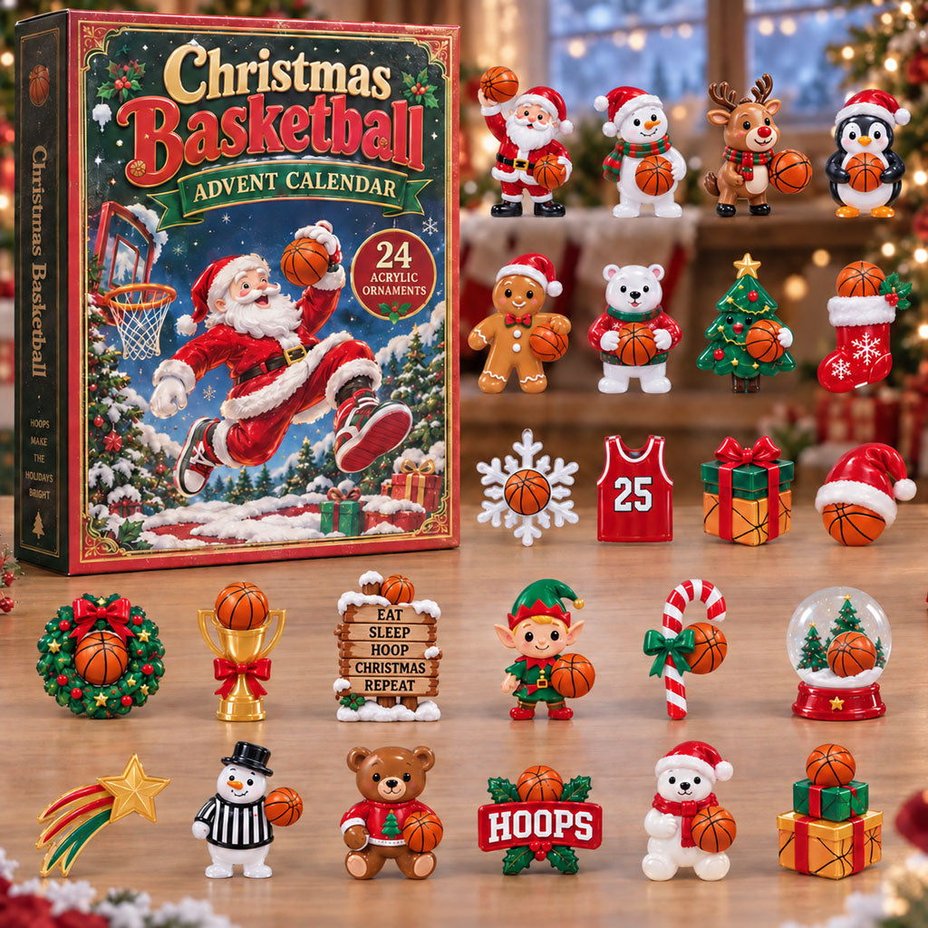 Christmas Basketball advent calendar box with 24 acrylic Christmas charms