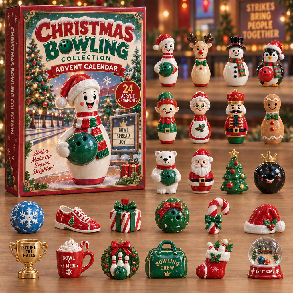Christmas Bowling advent calendar box with 24 acrylic Christmas charms