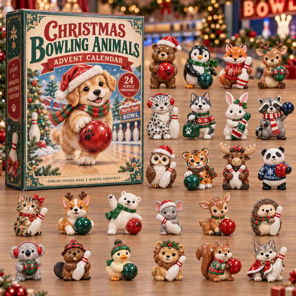 Christmas Bowling Animals advent calendar box with 24 acrylic Christmas charms