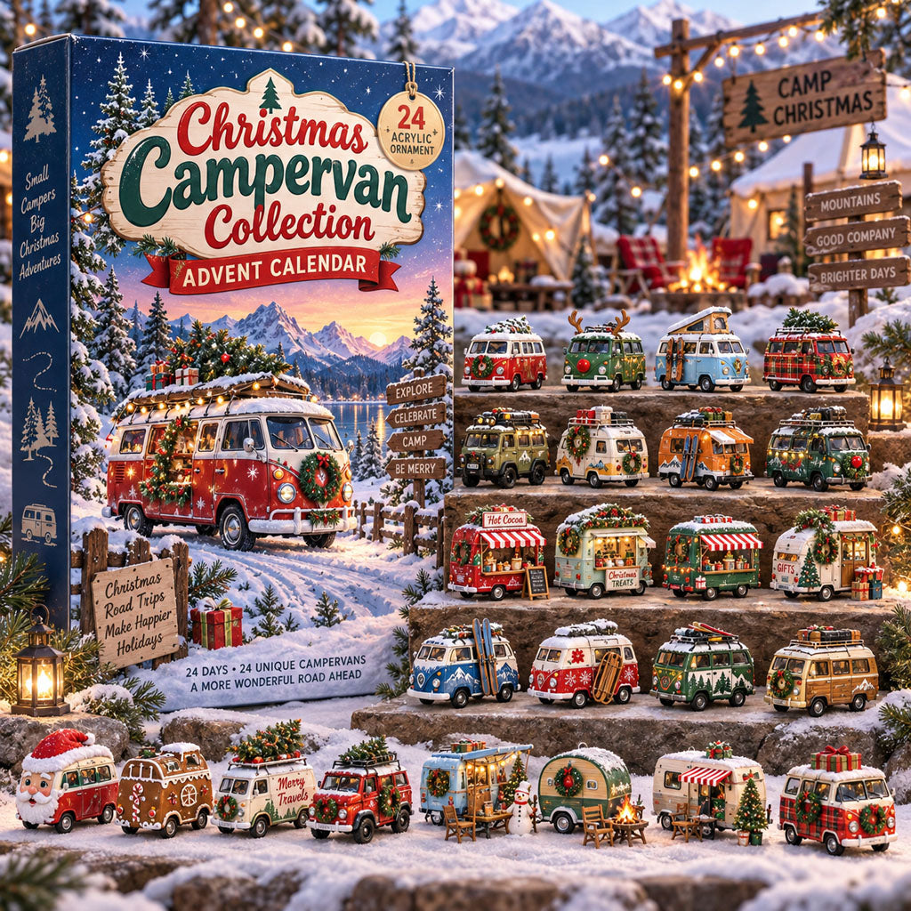 Christmas Campervan Collection advent calendar box with 24 acrylic Christmas charms