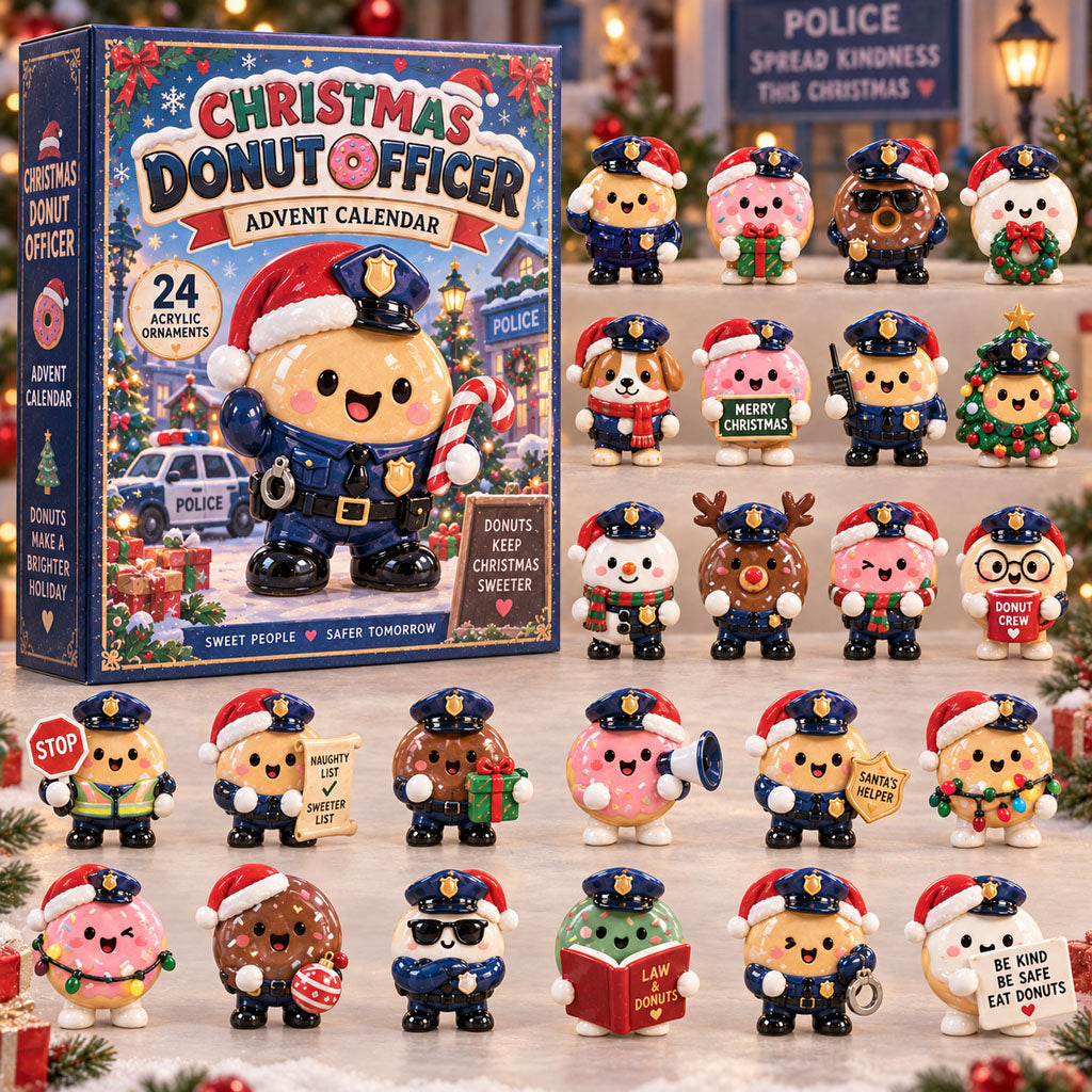 Christmas Donut Officer advent calendar box with 24 acrylic Christmas charms