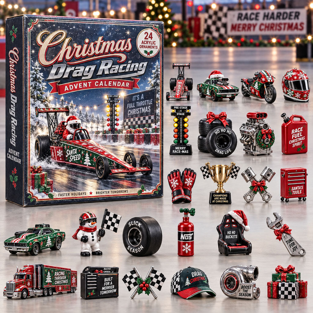 Christmas Drag Racing advent calendar box with 24 acrylic Christmas charms