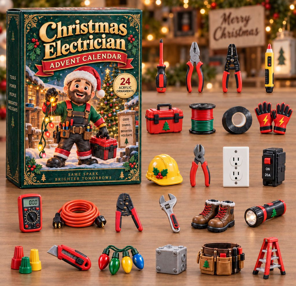 Christmas Electrician advent calendar box with 24 acrylic Christmas charms