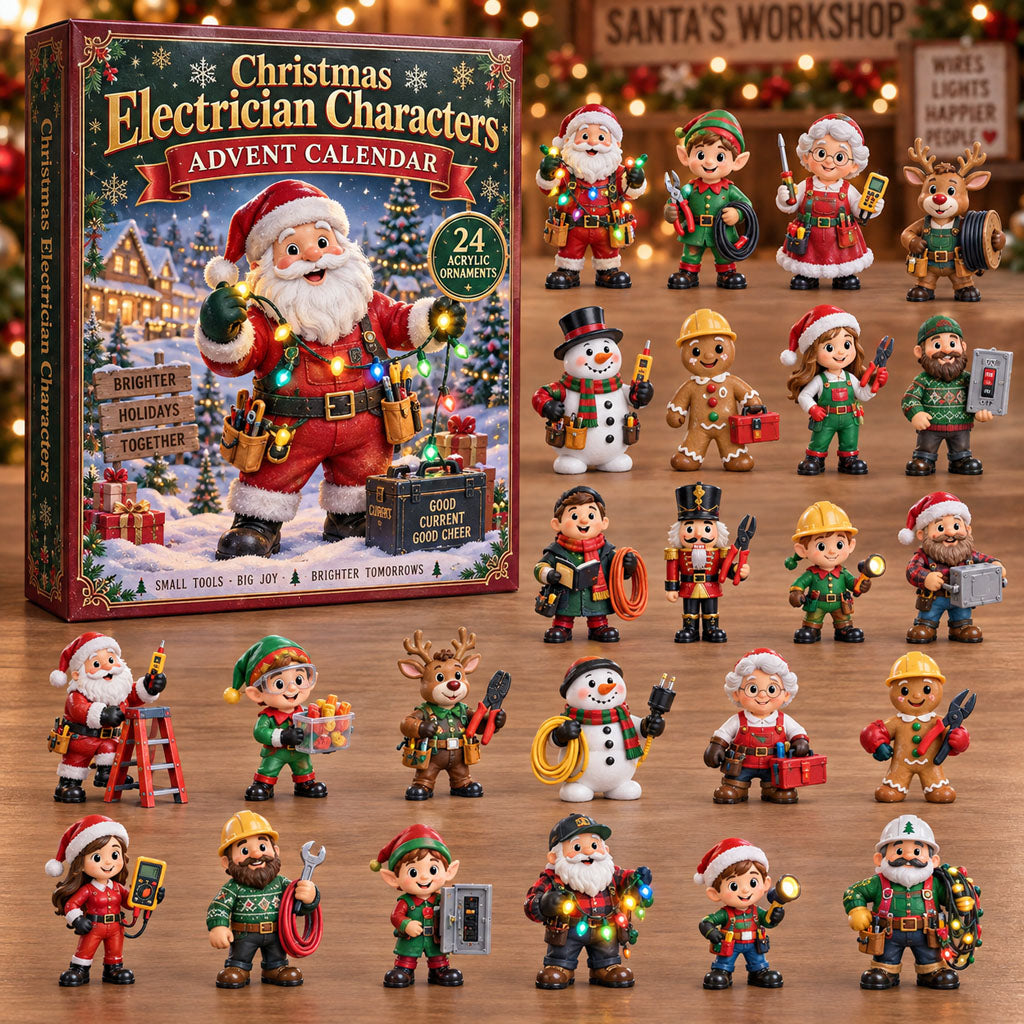 Christmas Electrician Characters advent calendar box with 24 acrylic Christmas charms
