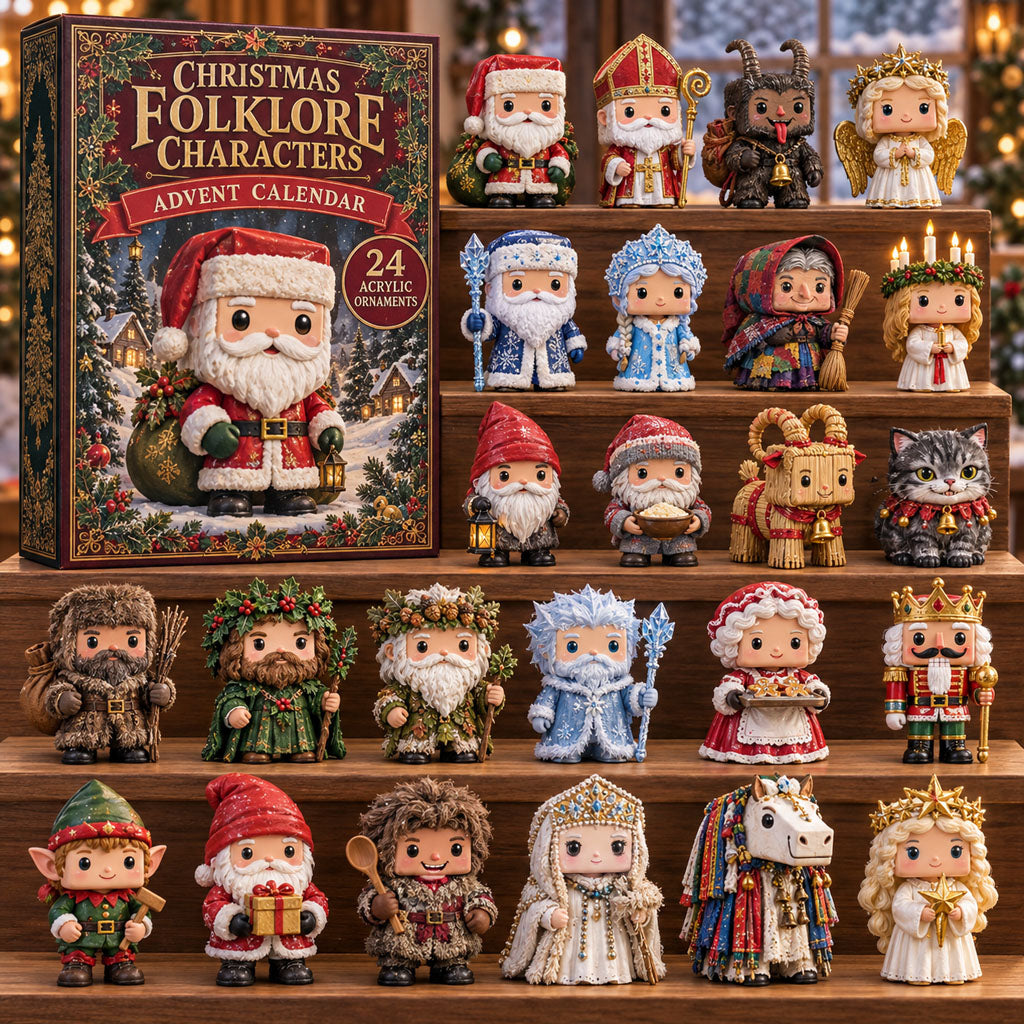 Christmas Folklore Characters advent calendar box with 24 acrylic Christmas charms