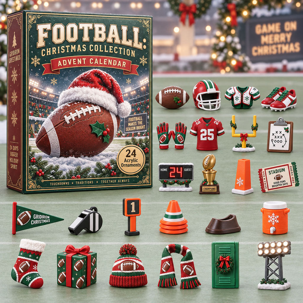 Christmas Football advent calendar box with 24 acrylic Christmas charms