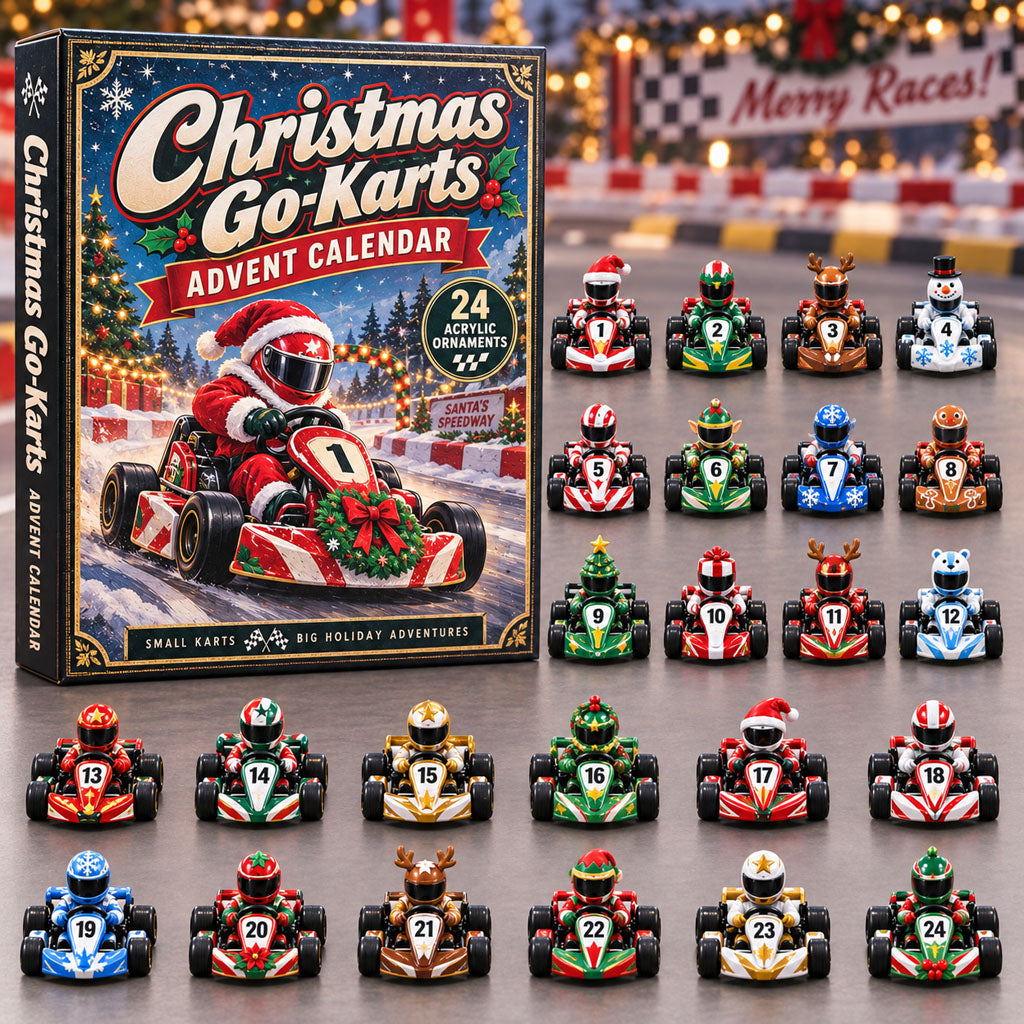 Christmas Go-Karts advent calendar box with 24 acrylic Christmas charms