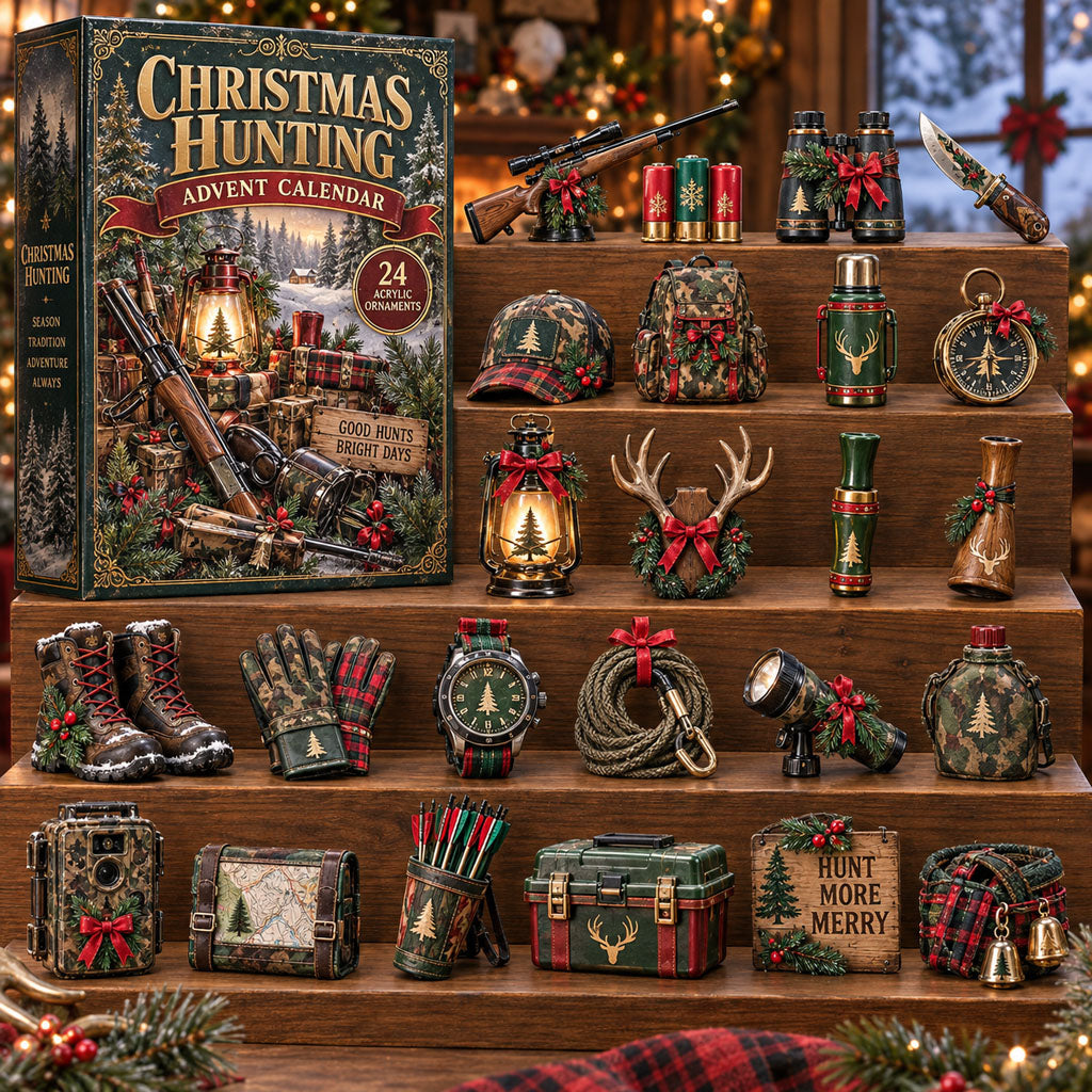 Christmas Hunting advent calendar box with 24 acrylic Christmas charms
