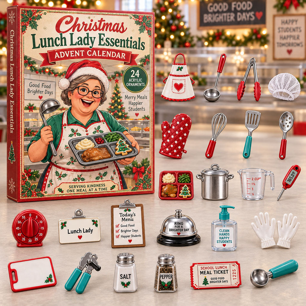 Christmas Lunch Lady Essentials advent calendar box with 24 acrylic Christmas charms