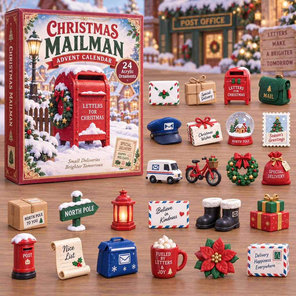 Christmas Mailman advent calendar box with 24 acrylic Christmas charms