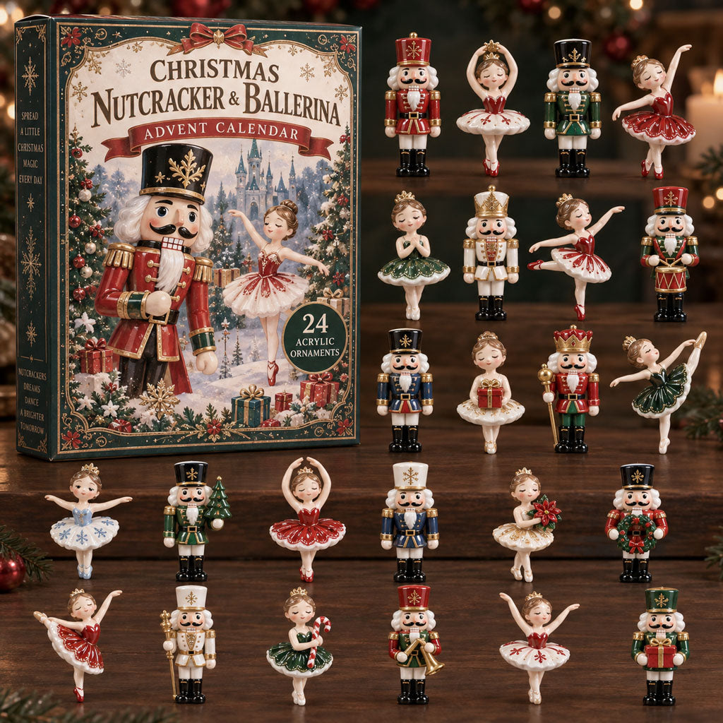 Christmas Nutcracker Ballerina advent calendar box with 24 acrylic Christmas charms