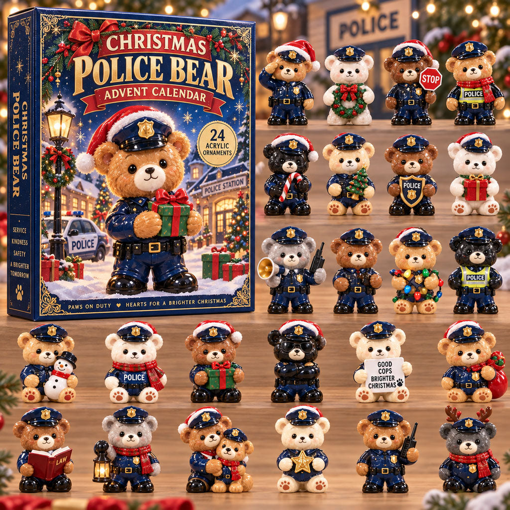 Christmas Police Bear advent calendar box with 24 acrylic Christmas charms