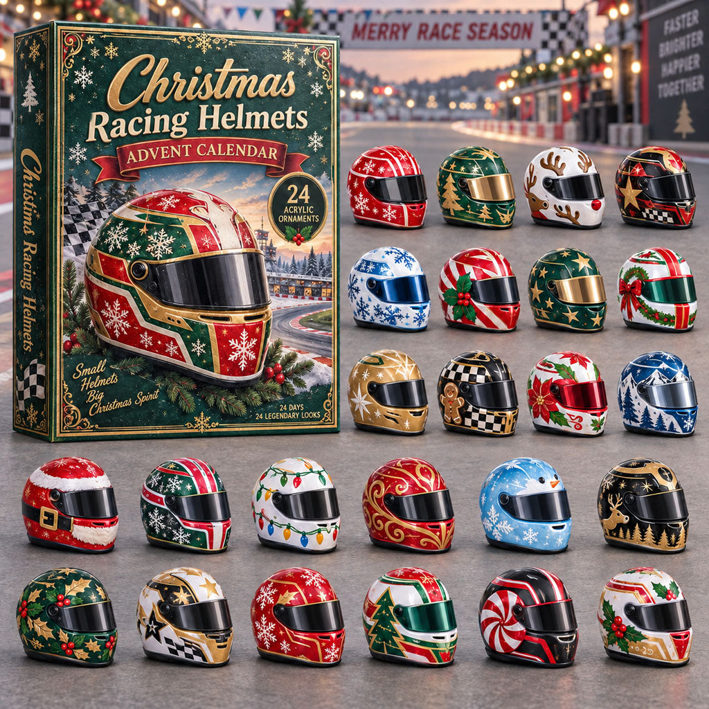 Christmas Racing Helmets advent calendar box with 24 acrylic Christmas charms