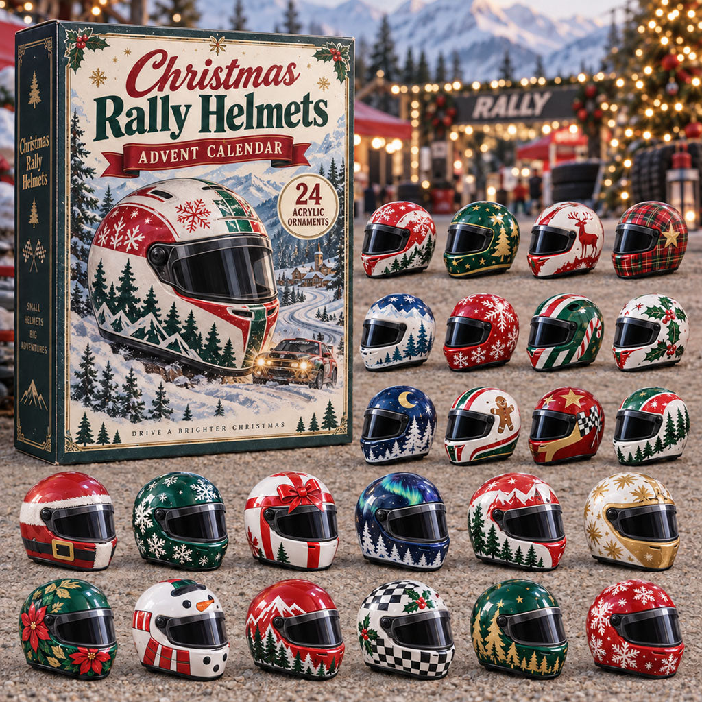 Christmas Rally Helmets advent calendar box with 24 acrylic Christmas charms