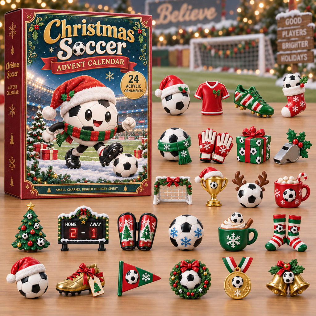 Christmas Soccer advent calendar box with 24 acrylic Christmas charms