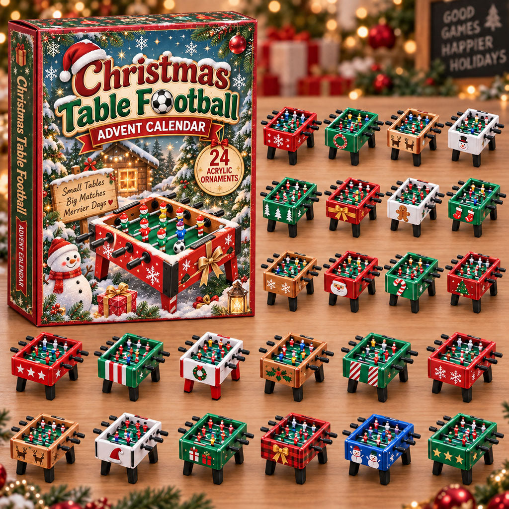 Christmas Table Football advent calendar box with 24 acrylic Christmas charms