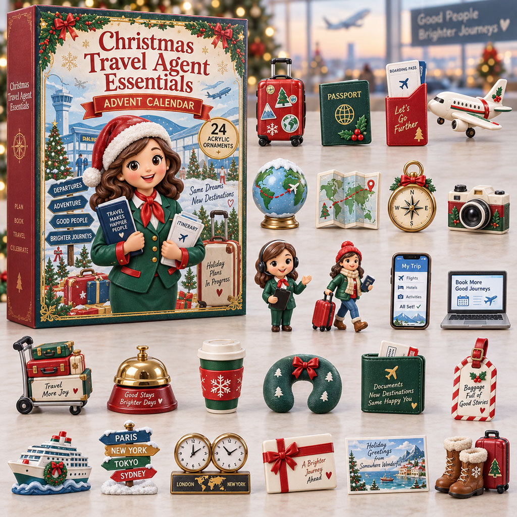 Christmas Travel Agent Essentials advent calendar box with 24 acrylic Christmas charms