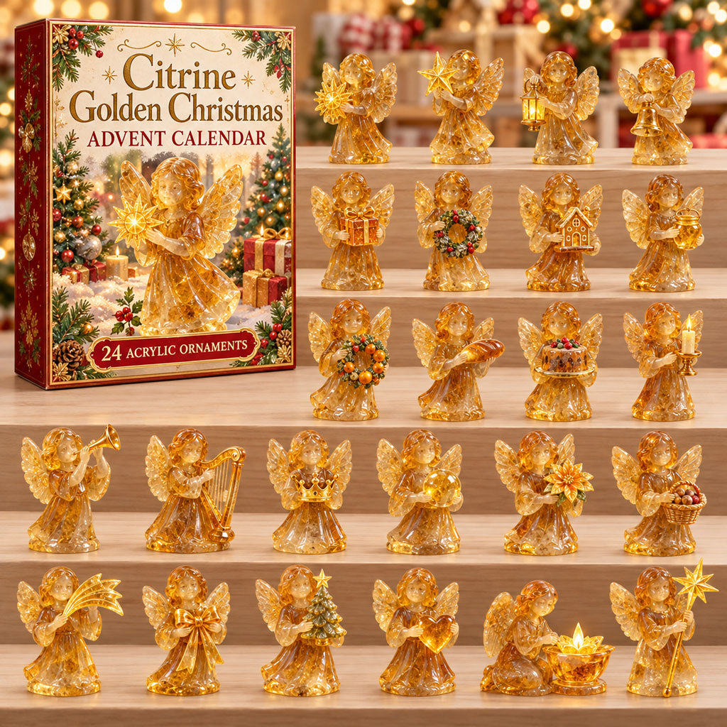 Citrine Golden advent calendar box with 24 acrylic Christmas charms