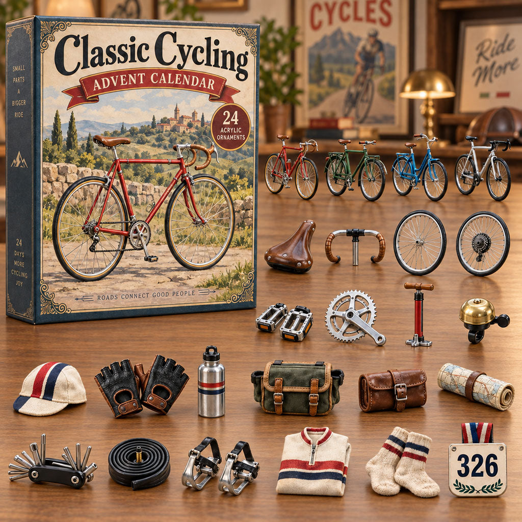 Classic Cycling advent calendar box with 24 acrylic Christmas charms