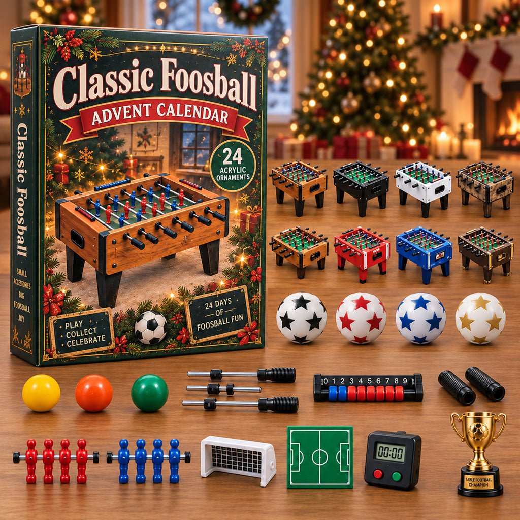 Classic Foosball advent calendar box with 24 acrylic Christmas charms